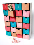 Boho reuseable DIY fill-your-own advent calendar box with drawers made cardstock
