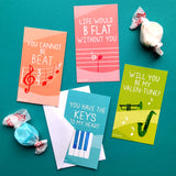 Mini Kids Childrens Music Piano Trumpet Saxophone Band Instrument Lesson Pun Joke Valentines (Set of 24, Wallet-Sized Cards) for Valentine's Day 