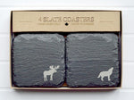 Woodland Animal Slate Coasters Engraved with Moose Bear Wolf Deer present zoo forest forestry grad graduate party fancy beer whiskey wine cocktail drinks drink beverage home bar essentials stocking stuffer dad men man manly outdoor outdoors stone souvenir Ontario British Columbia Alberta mountains wild and free in a gift box