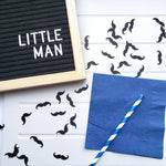 Little Mustache Themed Black Paper Cardstock Confetti one man forest creature beard masculine boy party supplies ideas new hunter axe ax outdoors rustic wedding tablecloth chic two first second third three decorations table barber lash moustache wig Ron Swanson movember cancer dad father Father’s Day
