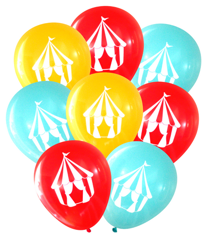 Latex Party Balloons by Nerdy Words, Circus Tent Carnival, Red Aqua Butterscotch