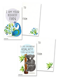Mini Crocodile Otter Koala Peacock Valentines (Set of 24, Wallet-Sized Cards) for Valentine's Day 