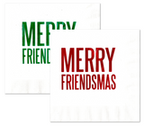 Merry Friendsmas Red & Green Foil-Stamped Cocktail Napkins for Christmas Parties with Friends
