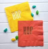 HOP HOP Easter / Bunny Rabbit Cocktail Beverage Napkins (20 pcs) Coral and Yellow with Gold Foil Party Decorations by Nerdy Words
