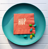 HOP HOP Easter / Bunny Rabbit Cocktail Beverage Napkins (20 pcs) Coral and Yellow with Gold Foil Party Decorations by Nerdy Words