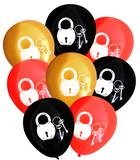 Latex Party Balloons with padlock keys for escape room pirate treasure hunt birthday black gold red