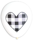 Latex Party Balloons by Nerdy Words, Buffalo Plaid Heart, White