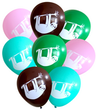 Latex Party Balloons with hanging sloth for sleepover slumber birthday parties pink green aqua brown
