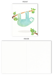 Hanging Sloth All Occasion Blank Note Card - Size 4.25" X 5.5"  (Set of 10)