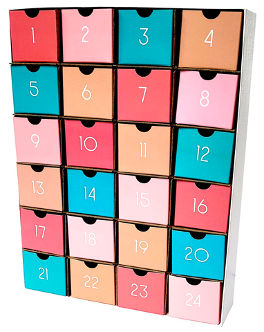 Boho reuseable DIY fill-your-own advent calendar box with drawers made cardstock