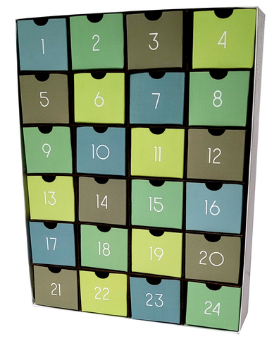 Green countdown reuseable DIY fill-your-own advent calendar box with drawers made cardstock