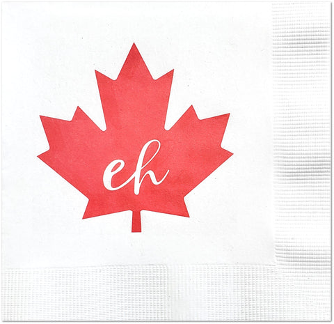 Canada Eh Maple Leaf Cocktail Beverage Napkins supplies decor boys man dad cottage cabin Muskoka Rocky mountains cute funny trendy ideas camp lumberjack 100 celebration Toronto Vancouver Montreal Ottawa capital July first Edmonton Alberta nature forest manly sports Olympics Halifax world flag