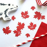 Canada Day Maple Leaf Paper cardstock recyclable Confetti supplies decor boys man dad cabin Muskoka Rocky mountains cute funny trendy ideas camp lumberjack 100 celebration Toronto Vancouver Montreal Ottawa capital July first Edmonton Alberta nature forest manly sports Olympics world flag Ontario tail gate
