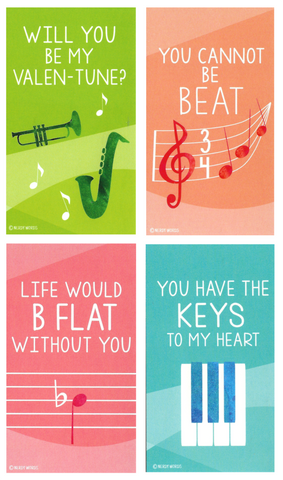 Mini Kids Childrens Music Piano Trumpet Saxophone Band Instrument Lesson Pun Joke Valentines (Set of 24, Wallet-Sized Cards) for Valentine's Day 