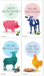 Mini Kids Childrens Farm Animal Sheep Cow Pig Chicken Pun Joke Valentines (Set of 24, Wallet-Sized Cards) for Valentine's Day 