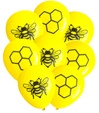 Latex Party Balloons by Nerdy Words, Honeybee Bumble Bee Honey Comb Yellow Black
