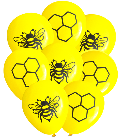 Latex Party Balloons by Nerdy Words, Honeybee Bumble Bee Honey Comb Yellow Black