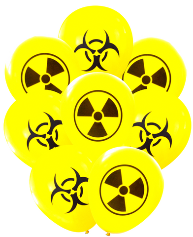 Latex Party Balloons with Biohazard and Radioactive Symbols lab radiologist physics mad science party