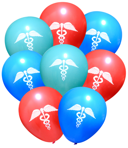 Latex Party Balloons by Nerdy Words, Medical Doctor Nurse Paramedic Emergency Vaccine Red Aqua Blue