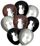 Latex Party Balloons by Nerdy Words, Cat Brown Black Silver