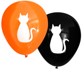 Latex Party Balloons by Nerdy Words, Cat Halloween Orange and Black