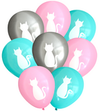 Latex Party Balloons by Nerdy Words, Cat Girl Pink Aqua Silver