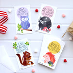 Mini Woodland Creature Owl Raccoon Hedgehog Chipmunk Pun Joke Valentines (Set of 24, Wallet-Sized Cards) for Valentine's Day 