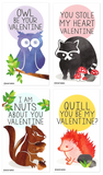 Mini Woodland Creature Owl Raccoon Hedgehog Chipmunk Pun Joke Valentines (Set of 24, Wallet-Sized Cards) for Valentine's Day 