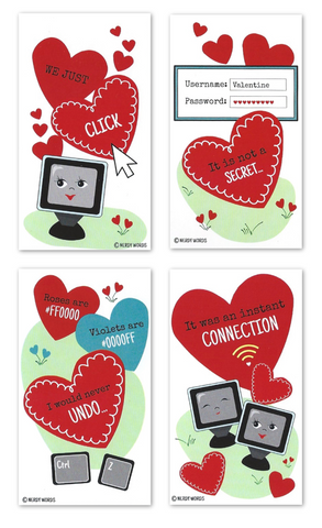 Mini Computer-Themed Valentines (Set of 24, Wallet-Sized Cards) for Valentine's Day 
