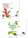 Mini Crocodile Otter Koala Peacock Valentines (Set of 24, Wallet-Sized Cards) for Valentine's Day 