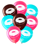Latex Party Balloons by Nerdy Words, Donut Grow Up Birthday, Pink, Aqua, Brown