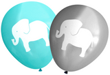 Latex Party Balloons by Nerdy Words, Elephant Baby Shower Birthday, Grey Aqua