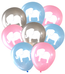 Latex Party Balloons by Nerdy Words, Elephant Baby Shower Birthday, Grey Pink Blue - Gender Sex Reveal