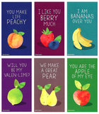 Mini Fruit Pun Joke Valentines (Set of 24, Wallet-Sized Cards) for Valentine's Day 