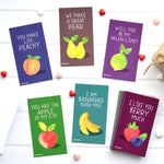 Mini Fruit Pun Joke Valentines (Set of 24, Wallet-Sized Cards) for Valentine's Day 