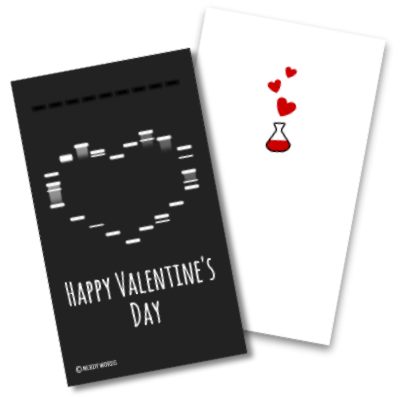 Mini Gel Electrophoresis Heart Valentines (Set of 24, Wallet-Sized Cards) for Valentine's Day 
