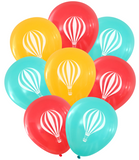 Latex Party Balloons by Nerdy Words, Hot Air Transportation Birthday Circus Tent Carnival Butterscotch Red Aqua