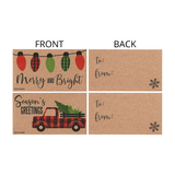 24 Wallet-Sized Kraft Buffalo Plaid Retro Red Christmas Pickup Truck, RV Camper & Woodland Animal Gift Tags for The Holidays 