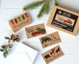 24 Wallet-Sized Kraft Buffalo Plaid Retro Red Christmas Pickup Truck, RV Camper & Woodland Animal Gift Tags for The Holidays 