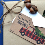 24 Wallet-Sized Kraft Buffalo Plaid Retro Red Christmas Pickup Truck, RV Camper & Woodland Animal Gift Tags for The Holidays 