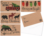 24 Wallet-Sized Kraft Buffalo Plaid Retro Red Christmas Pickup Truck, RV Camper & Woodland Animal Gift Tags for The Holidays 