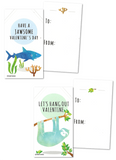 Mini Llama Sloth Narwhal Shark Valentines (Set of 24 Wallet-Sized Cards) for Valentine's Day 