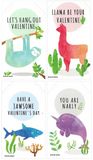 Mini Llama Sloth Narwhal Shark Valentines (Set of 24 Wallet-Sized Cards) for Valentine's Day 
