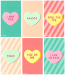 Mini Millennial Conversation Heart Valentines (Set of 24, Wallet-Sized Cards) for Valentine's Day 