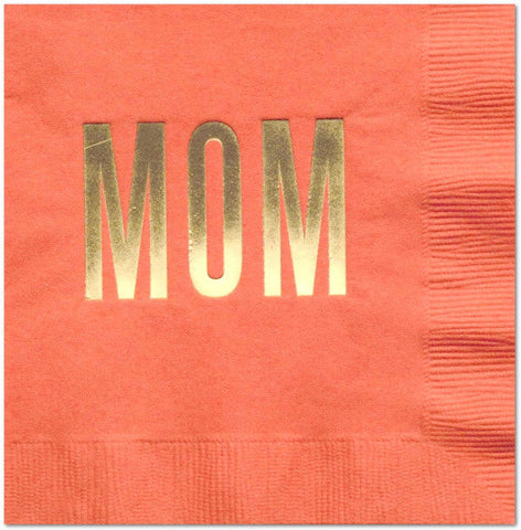 Mom Coral Pink Orange Cocktail Beverage Napkins (20 pcs) Gold Foil Stamped Party Decorations for Mother's Day Tea Party Brunch Appetizers Dinner Garden Party Spring May Mama Mother Grandmother Grandma