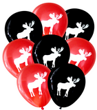 Latex Party Balloons in Moose Theme for Plaid Outdoors Lumberjack Woodland Hunting Red and Black
