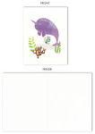 Narwhal All Occasion Blank Note Card - Size 4.25" X 5.5"  (Set of 10)