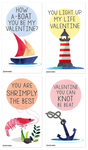 Mini Nautical Sea Pun Joke Valentines (Set of 24, Wallet-Sized Cards) for Valentine's Day 