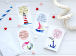 Mini Nautical Sea Pun Joke Valentines (Set of 24, Wallet-Sized Cards) for Valentine's Day 