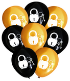 Latex Party Balloons with padlock and keys for escape room pirate treasure hunt birthday black gold